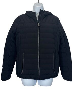 Michael Kors Packable Down Puffer Jacket Black Hooded Zip Coat Women’s M